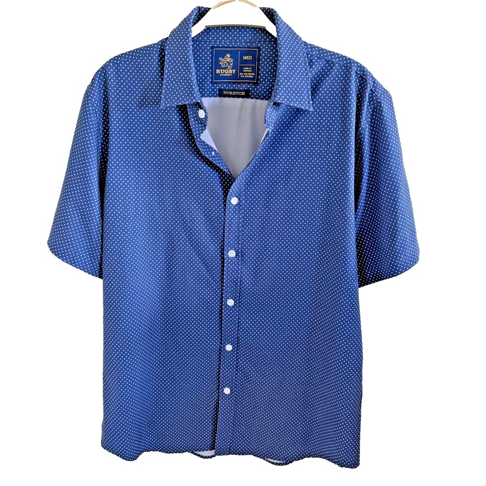 Rugby‎ University Stretch SS Button Down Shirt – Medium - Polyester Blend Blue
